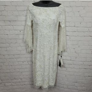 Adrianna Papell Off-The-Shoulder Beaded Formal Dress In Ivory Womens Size 2 NWT